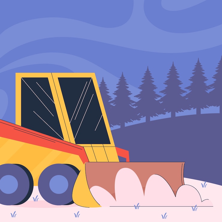 Vettore gratuito illustrazione piana dell'aratro di neve di inverno