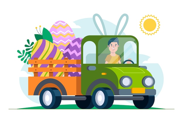 Illustrazione piana dell'automobile di pasqua