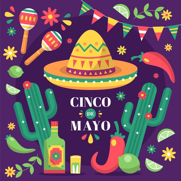Illustrazione piana di cinco de mayo