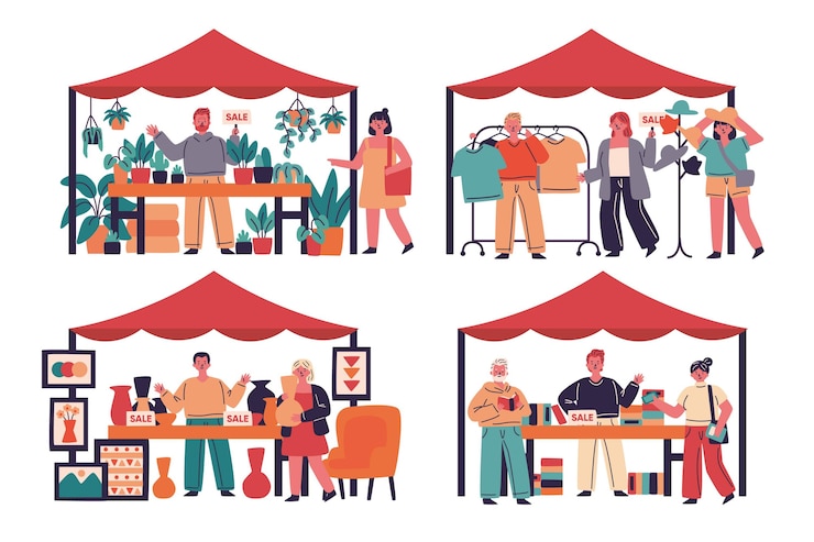 Vettore gratuito illustrazione piana di concetto del mercato delle pulci