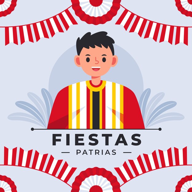 Illustrazione piana di fiestas patrias con rosette e uomo