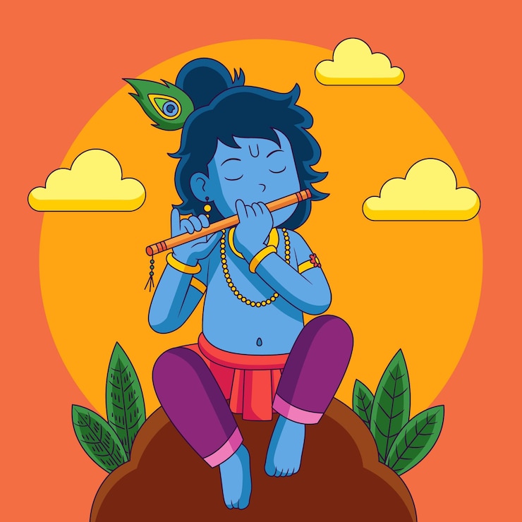 Vettore gratuito illustrazione piana di krishna janmashtami