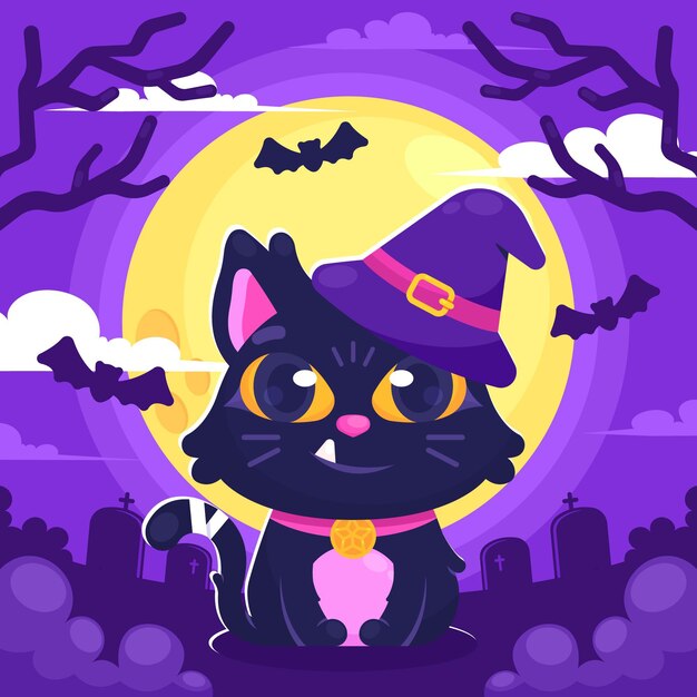 Illustrazione piatta del gatto di halloween