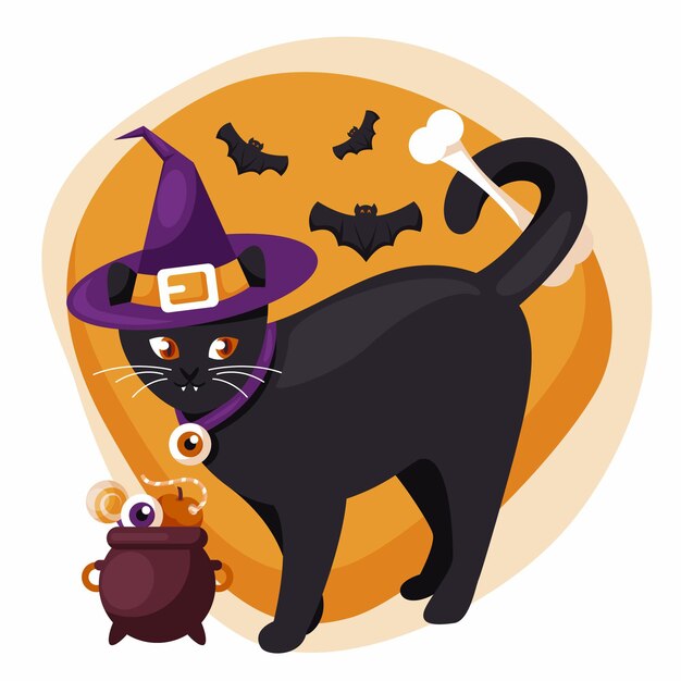 Illustrazione piatta del gatto di halloween