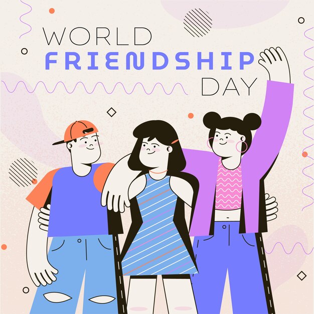 Illustrazione piatta del giorno dell'amicizia con un gruppo di amici
