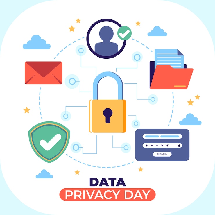 Vettore gratuito illustrazione piatta del giorno della privacy dei dati