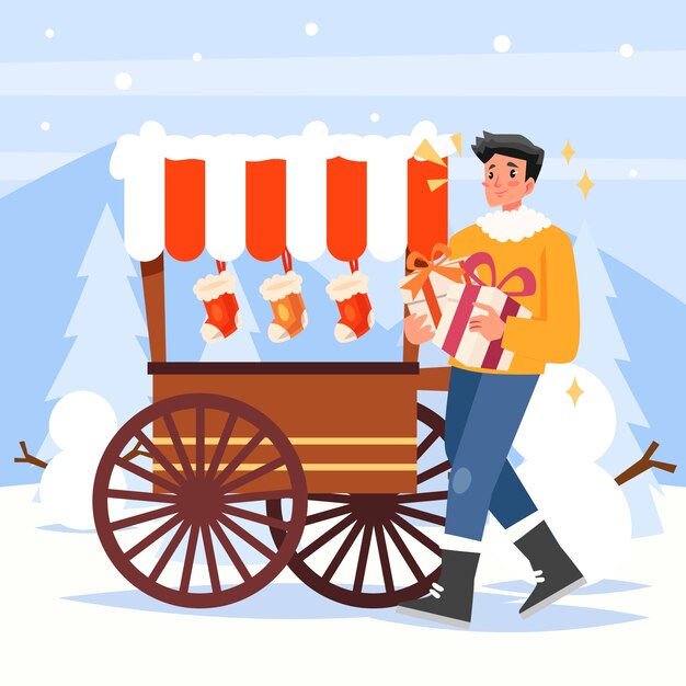 Illustrazione piatta del mercatino di natale