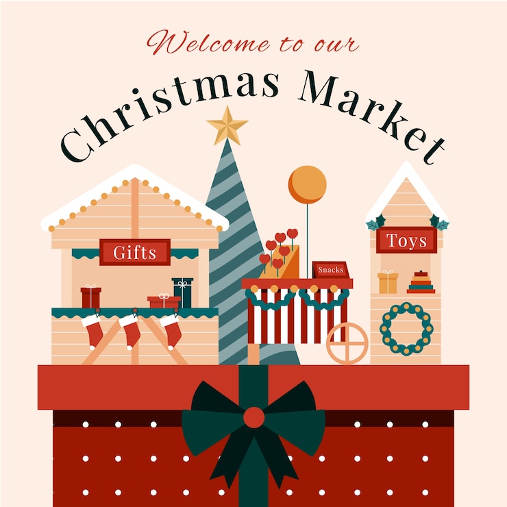 Vettore gratuito illustrazione piatta del mercatino di natale