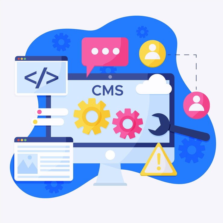 Vettore gratuito illustrazione piatta del sistema di gestione dei contenuti
