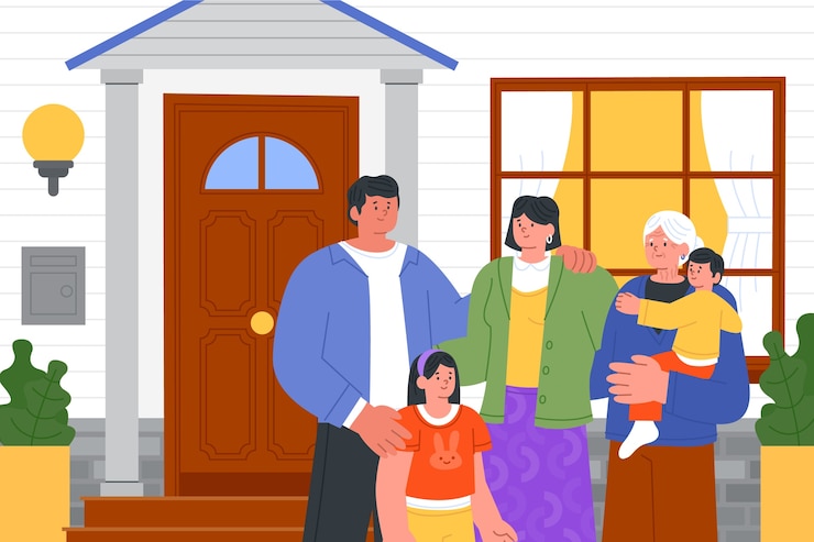 Vettore gratuito illustrazione piatta della casa multigenerazionale