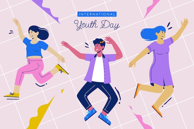 Illustrazione piatta della giornata internazionale della gioventù con persone che celebrano