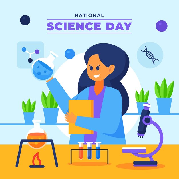 Illustrazione piatta della giornata nazionale della scienza
