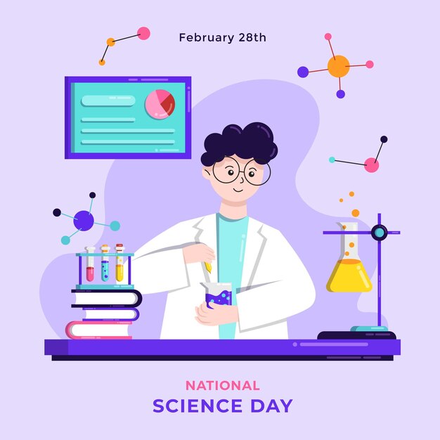 Illustrazione piatta della giornata nazionale della scienza