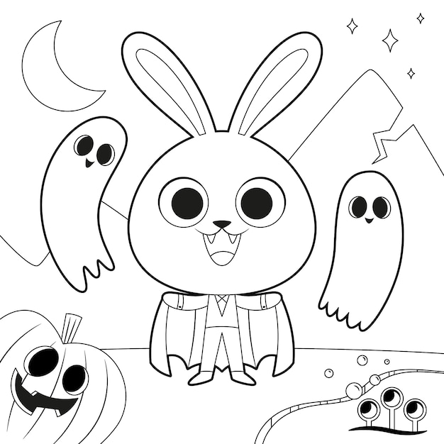 Illustrazione piatta della pagina di colorazione di halloween