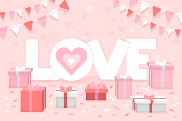 Illustrazione piatta della parola amore per San Valentino