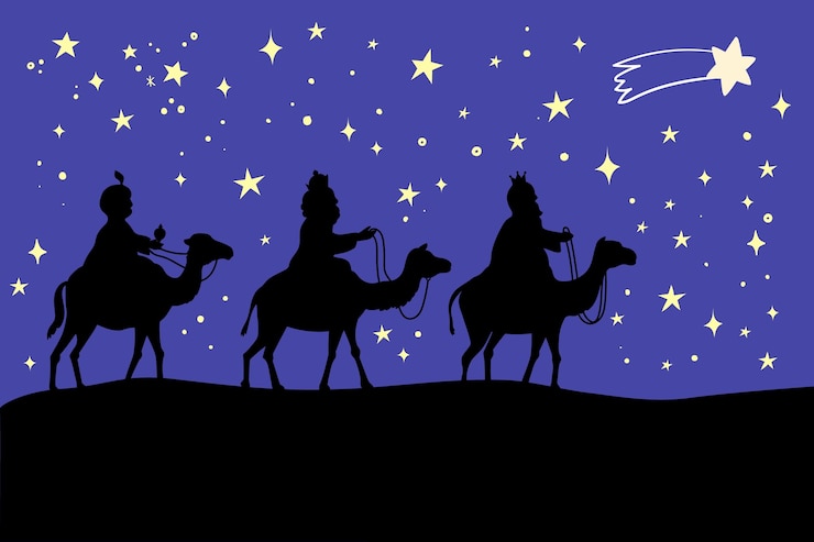 Vettore gratuito illustrazione piatta della siluetta di reyes magos