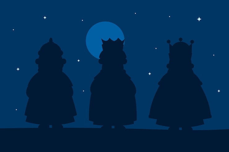 Vettore gratuito illustrazione piatta della siluetta di reyes magos