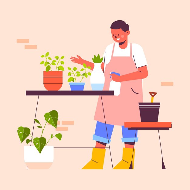 Illustrazione piatta di persone che si prendono cura delle piante