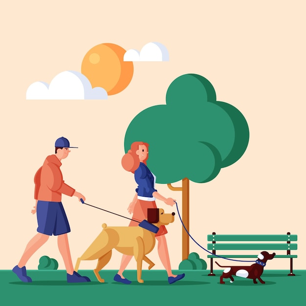 Illustrazione piatta di persone con animali domestici