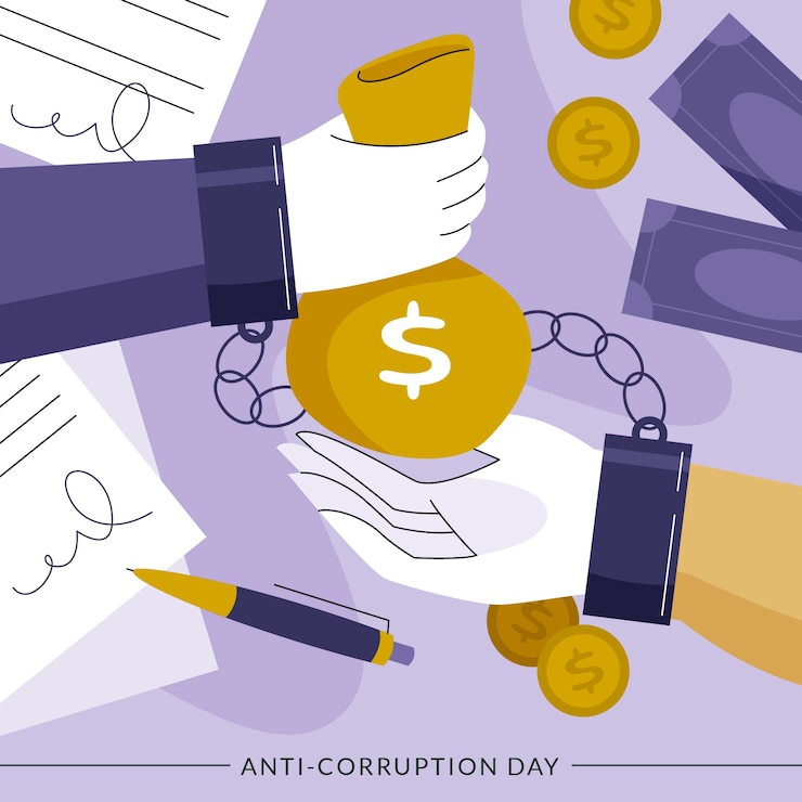Vettore gratuito illustrazione piatta disegnata a mano per il giorno anti-corruzione