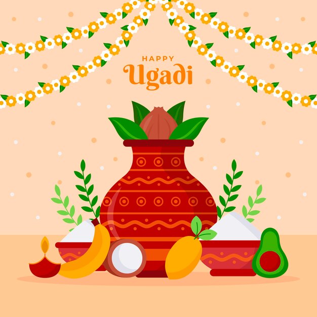 Illustrazione piatta felice ugadi
