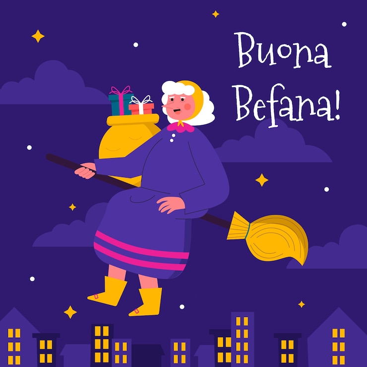Vettore gratuito illustrazione piatta per befana