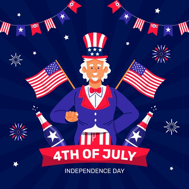 Illustrazione piatta per la celebrazione americana del 4 luglio