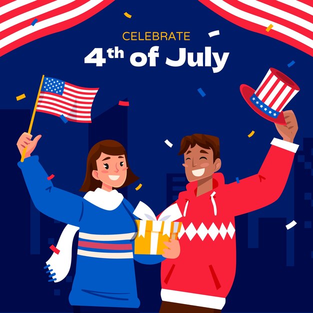 Illustrazione piatta per la celebrazione americana del 4 luglio