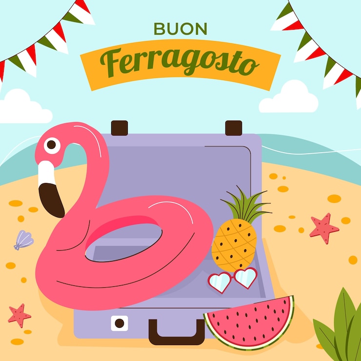 Vettore gratuito illustrazione piatta per la celebrazione del ferragosto italiano