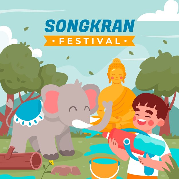Illustrazione piatta per la celebrazione del festival dell'acqua songkran