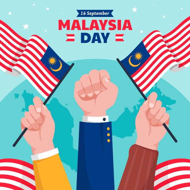 Illustrazione piatta per la celebrazione del giorno della Malesia