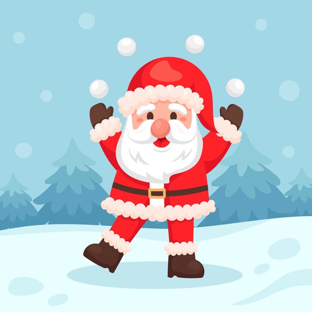 Illustrazione piatta per la celebrazione del periodo natalizio con Babbo Natale dei cartoni animati