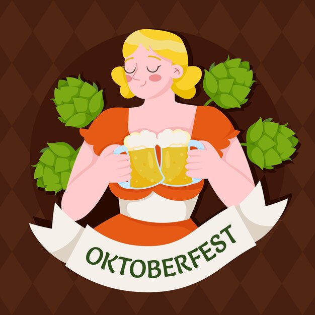 Illustrazione piatta per la celebrazione della festa della birra Oktoberfest