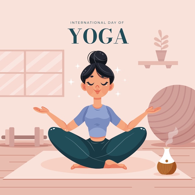 Illustrazione piatta per la celebrazione della giornata internazionale dello yoga