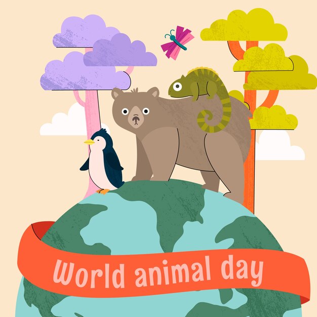 Illustrazione piatta per la celebrazione della giornata mondiale degli animali