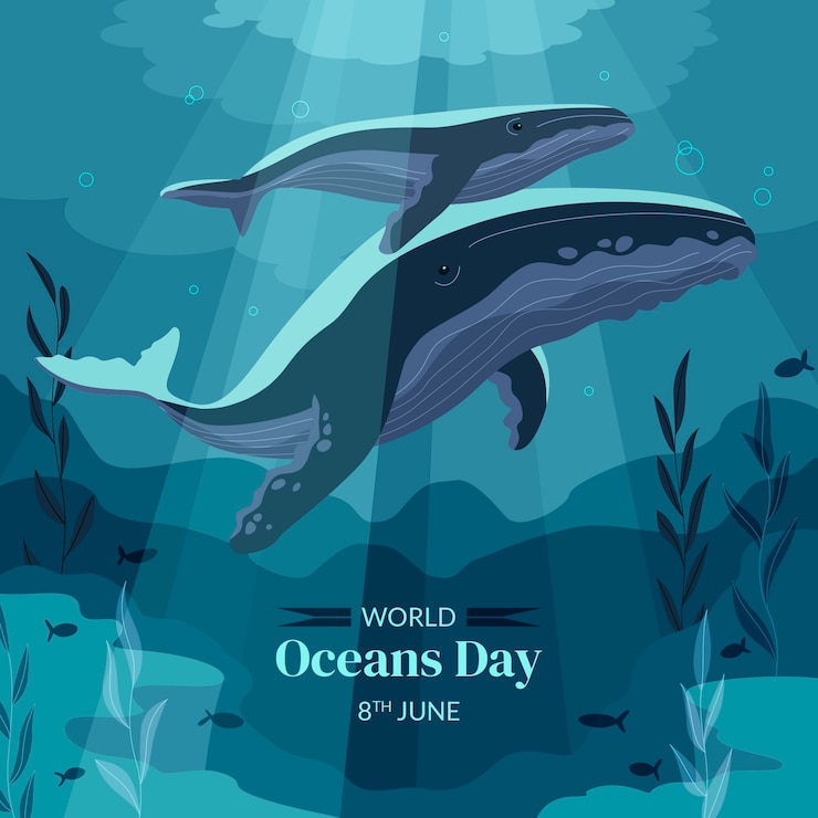 Vettore gratuito illustrazione piatta per la celebrazione della giornata mondiale degli oceani