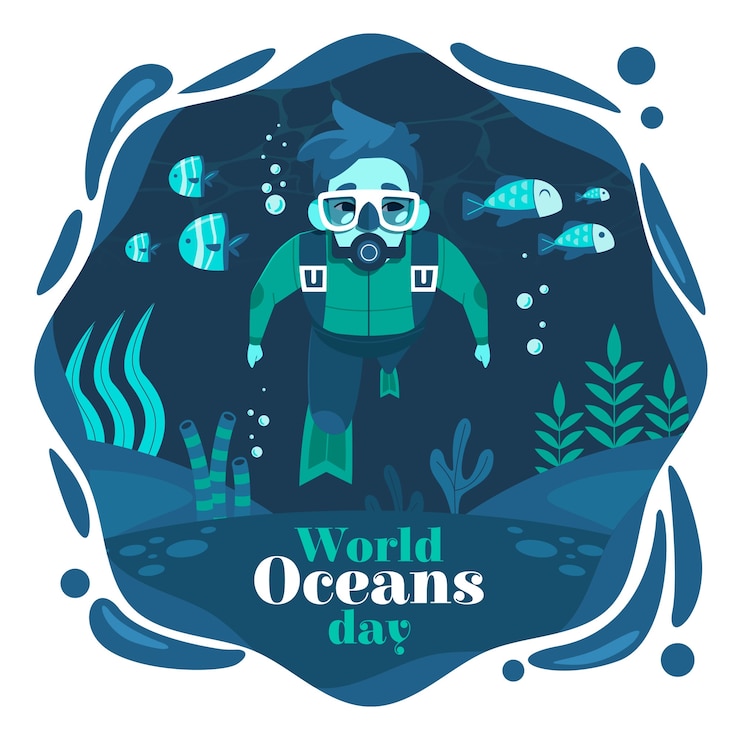 Vettore gratuito illustrazione piatta per la celebrazione della giornata mondiale degli oceani