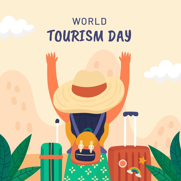 Illustrazione piatta per la celebrazione della giornata mondiale del turismo