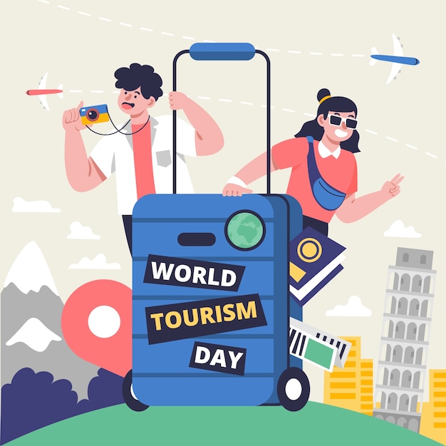 Illustrazione piatta per la celebrazione della giornata mondiale del turismo