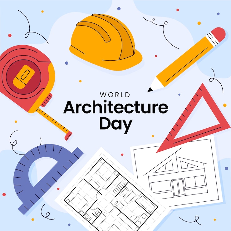 Vettore gratuito illustrazione piatta per la celebrazione della giornata mondiale dell'architettura