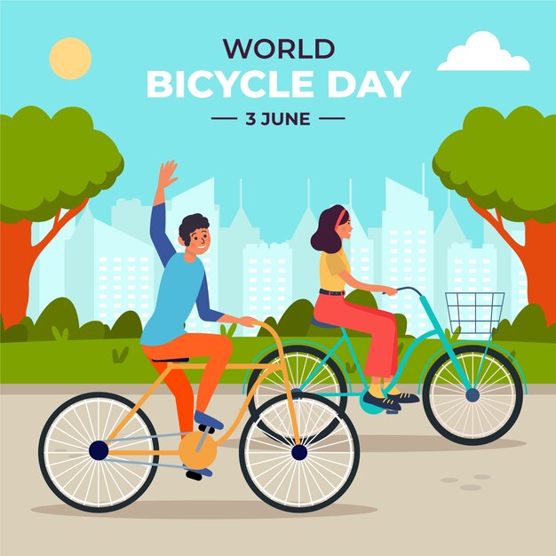 Illustrazione piatta per la celebrazione della giornata mondiale della bicicletta