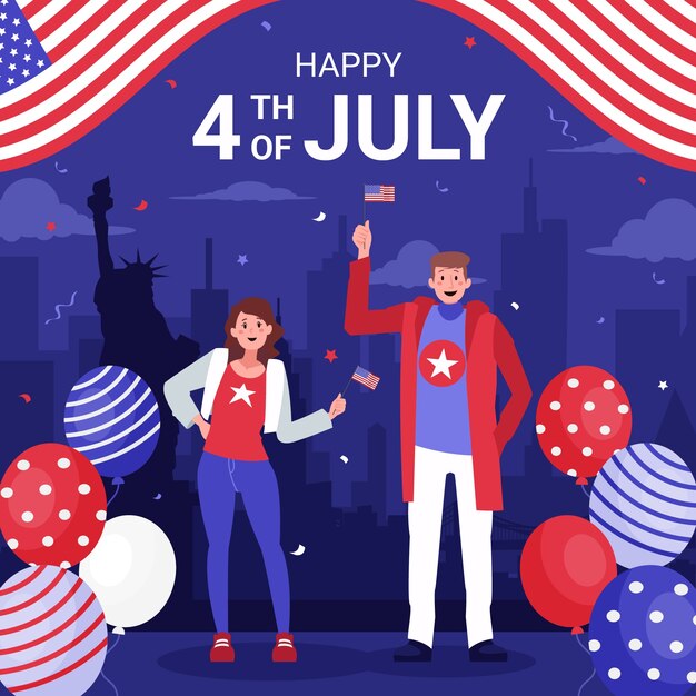 Illustrazione piatta per la celebrazione delle vacanze americane del 4 luglio