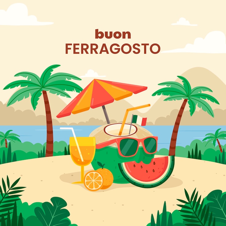 Vettore gratuito illustrazione piatta per la celebrazione estiva italiana di ferragosto