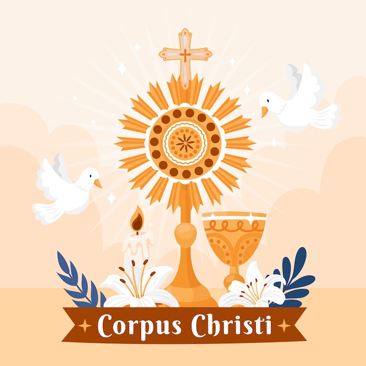 Vettore gratuito illustrazione piatta per la celebrazione religiosa del corpus domini