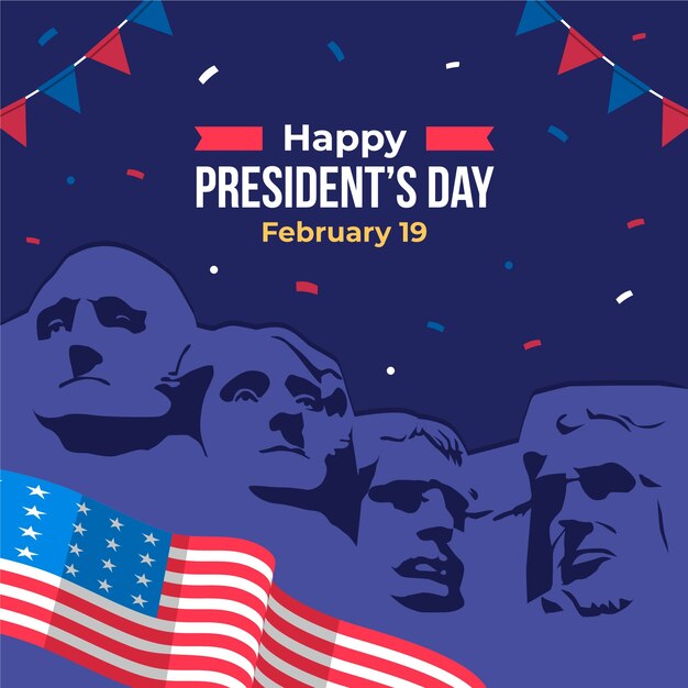 Illustrazione piatta per la festa del giorno dei presidenti degli Stati Uniti