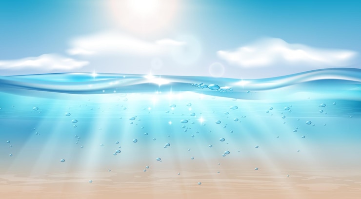 Vettore gratuito illustrazione realistica del paesaggio dell'onda dell'oceano subacqueo