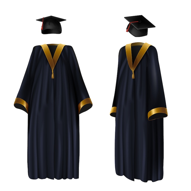 Vettore gratuito illustrazione realistica dell'abbigliamento, dell'abito e del cappuccio di graduazione. vestito tradizionale di scuola