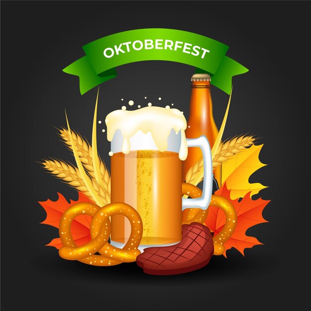 Illustrazione realistica dell'alimento e della birra più oktoberfest