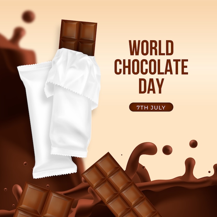 Vettore gratuito illustrazione realistica della giornata mondiale del cioccolato con il cioccolato