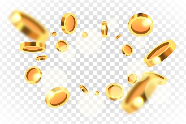 Illustrazione realistica di vettore di esplosione di monete d'oro